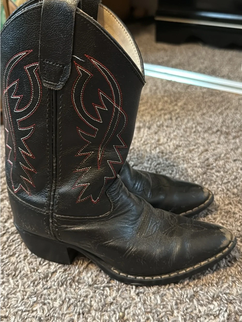Kids Black Western Cowboy Boots with Red Stitching